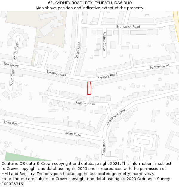 61, SYDNEY ROAD, BEXLEYHEATH, DA6 8HQ: Location map and indicative extent of plot