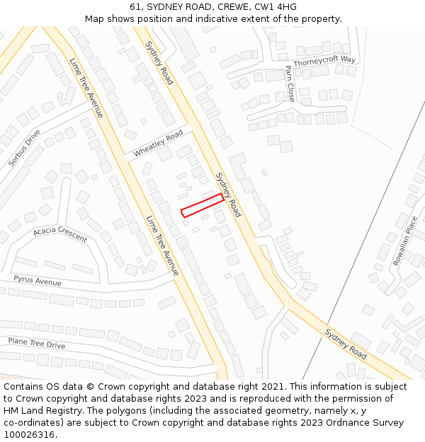 61, SYDNEY ROAD, CREWE, CW1 4HG: Location map and indicative extent of plot
