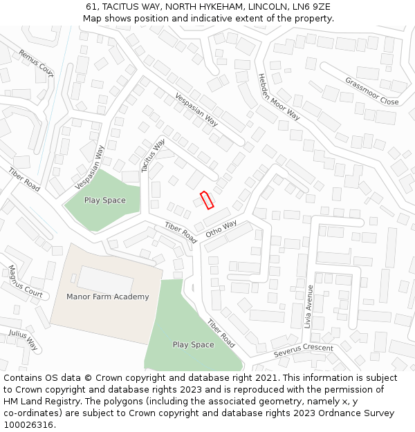 61, TACITUS WAY, NORTH HYKEHAM, LINCOLN, LN6 9ZE: Location map and indicative extent of plot