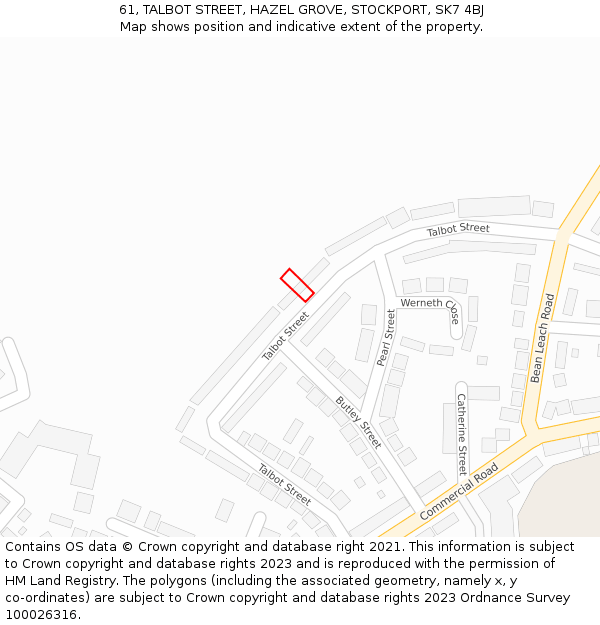 61, TALBOT STREET, HAZEL GROVE, STOCKPORT, SK7 4BJ: Location map and indicative extent of plot