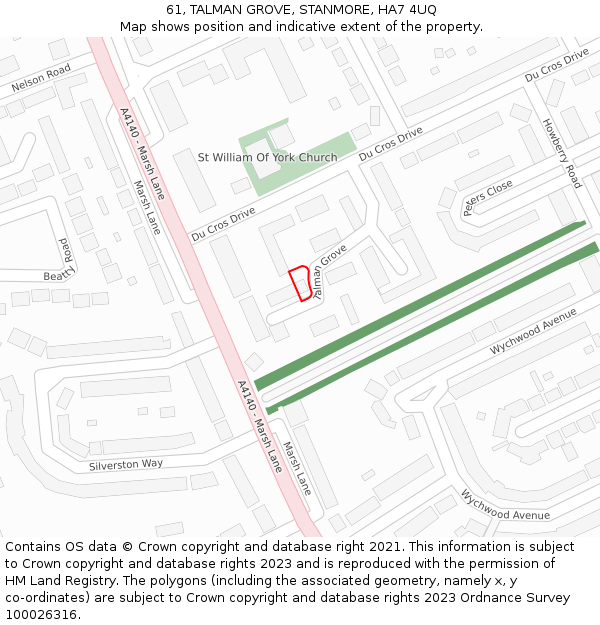 61, TALMAN GROVE, STANMORE, HA7 4UQ: Location map and indicative extent of plot