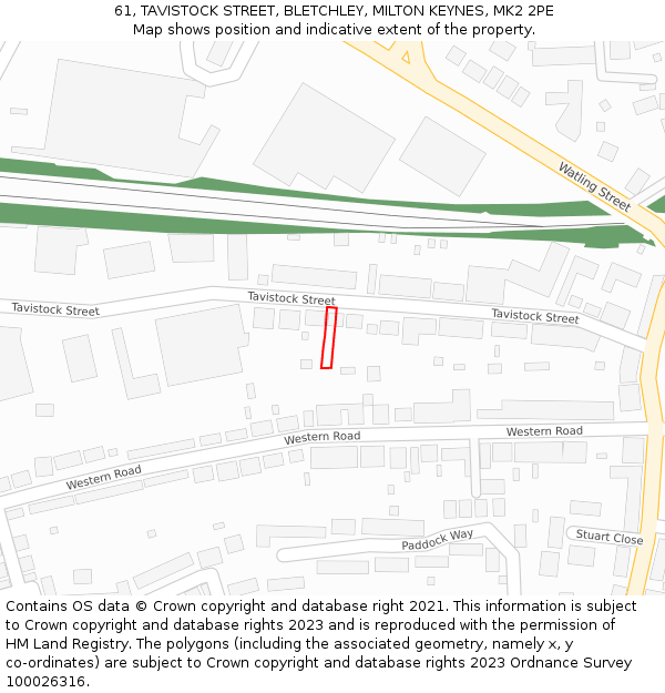 61, TAVISTOCK STREET, BLETCHLEY, MILTON KEYNES, MK2 2PE: Location map and indicative extent of plot