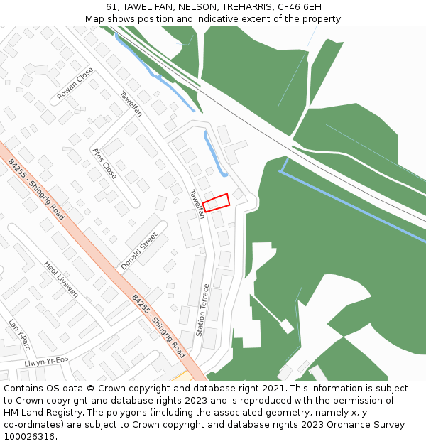 61, TAWEL FAN, NELSON, TREHARRIS, CF46 6EH: Location map and indicative extent of plot