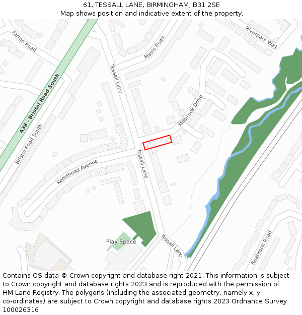 61, TESSALL LANE, BIRMINGHAM, B31 2SE: Location map and indicative extent of plot