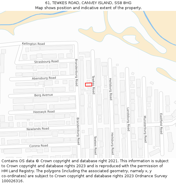 61, TEWKES ROAD, CANVEY ISLAND, SS8 8HG: Location map and indicative extent of plot