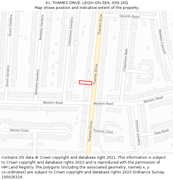 61, THAMES DRIVE, LEIGH-ON-SEA, SS9 2XQ: Location map and indicative extent of plot