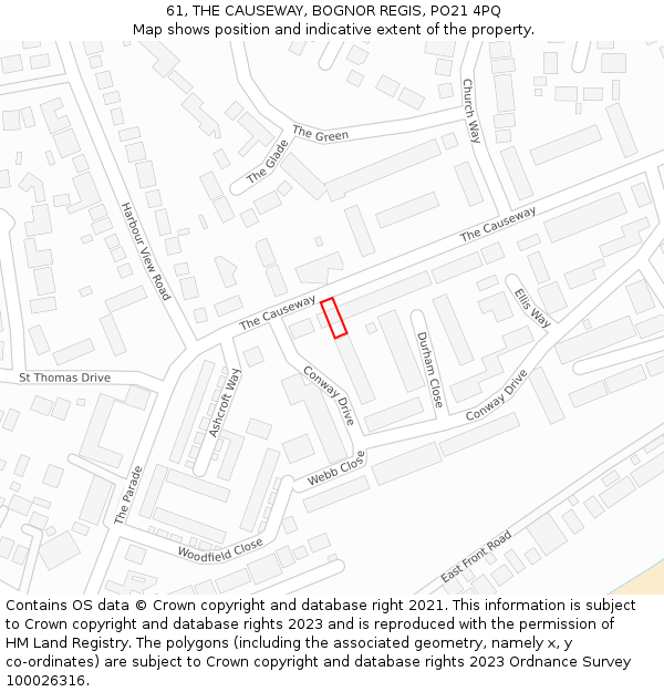 61, THE CAUSEWAY, BOGNOR REGIS, PO21 4PQ: Location map and indicative extent of plot