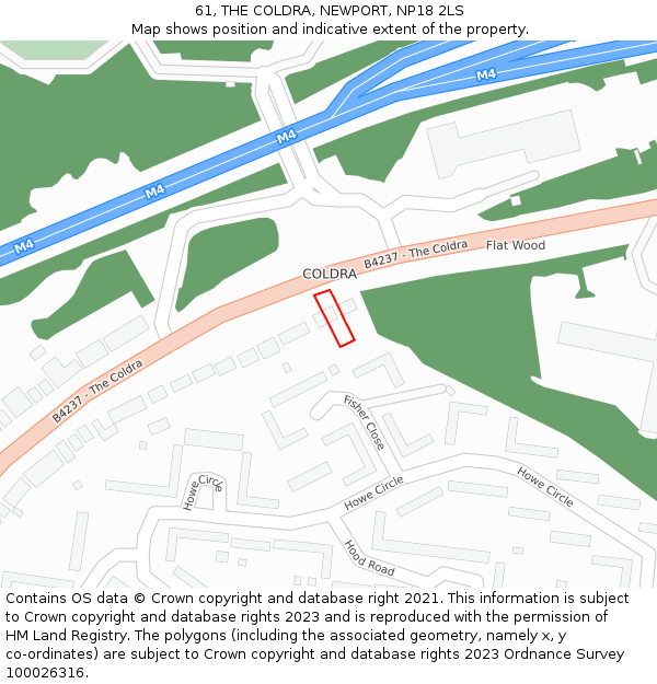 61, THE COLDRA, NEWPORT, NP18 2LS: Location map and indicative extent of plot