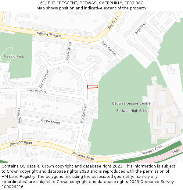 61, THE CRESCENT, BEDWAS, CAERPHILLY, CF83 8AG: Location map and indicative extent of plot