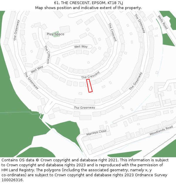 61, THE CRESCENT, EPSOM, KT18 7LJ: Location map and indicative extent of plot