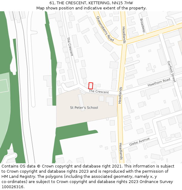 61, THE CRESCENT, KETTERING, NN15 7HW: Location map and indicative extent of plot