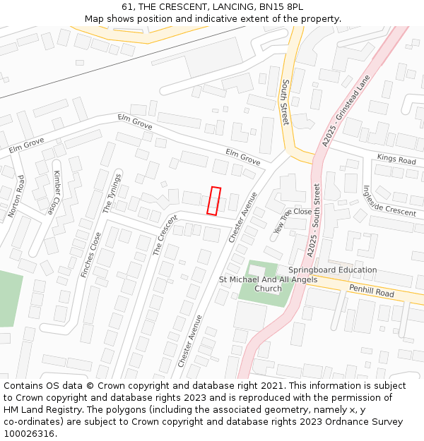 61, THE CRESCENT, LANCING, BN15 8PL: Location map and indicative extent of plot