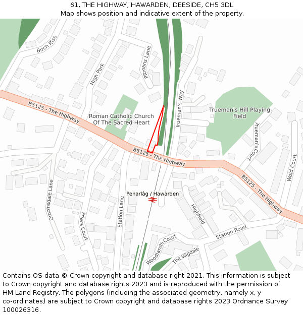 61, THE HIGHWAY, HAWARDEN, DEESIDE, CH5 3DL: Location map and indicative extent of plot