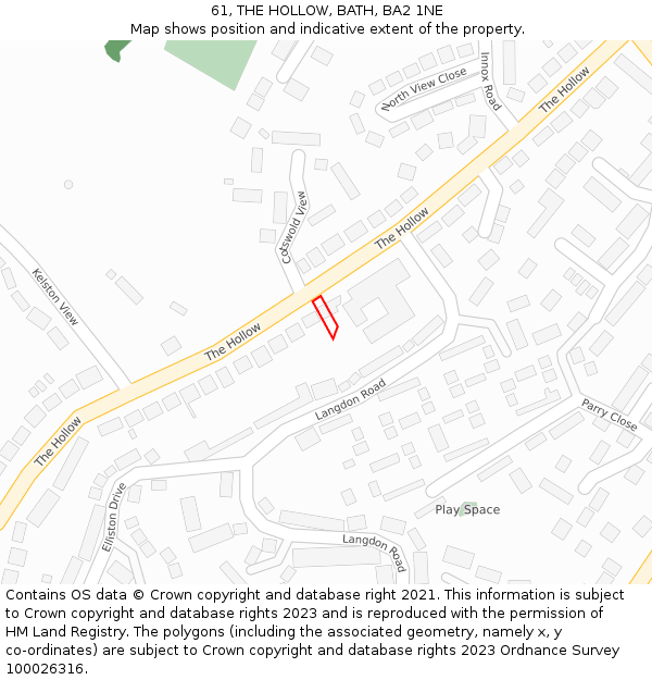 61, THE HOLLOW, BATH, BA2 1NE: Location map and indicative extent of plot