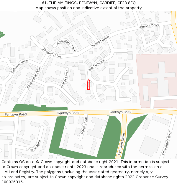 61, THE MALTINGS, PENTWYN, CARDIFF, CF23 8EQ: Location map and indicative extent of plot