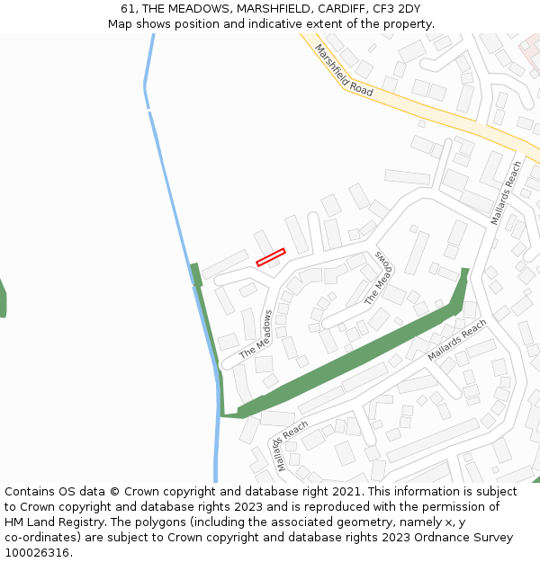 61, THE MEADOWS, MARSHFIELD, CARDIFF, CF3 2DY: Location map and indicative extent of plot