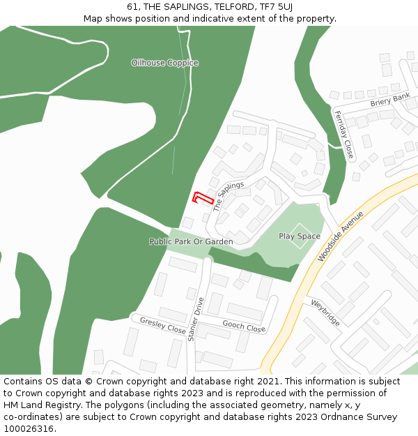 61, THE SAPLINGS, TELFORD, TF7 5UJ: Location map and indicative extent of plot