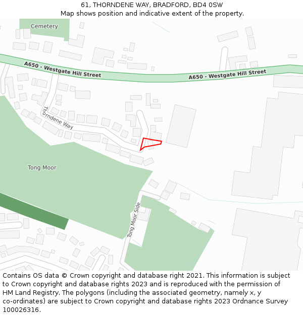 61, THORNDENE WAY, BRADFORD, BD4 0SW: Location map and indicative extent of plot