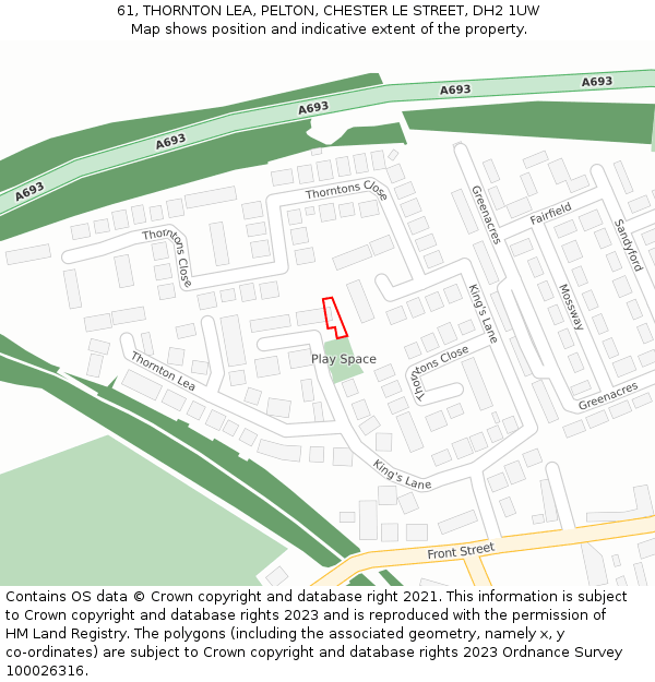 61, THORNTON LEA, PELTON, CHESTER LE STREET, DH2 1UW: Location map and indicative extent of plot