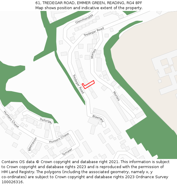 61, TREDEGAR ROAD, EMMER GREEN, READING, RG4 8PF: Location map and indicative extent of plot