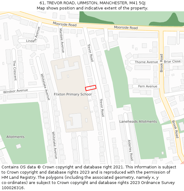 61, TREVOR ROAD, URMSTON, MANCHESTER, M41 5QJ: Location map and indicative extent of plot