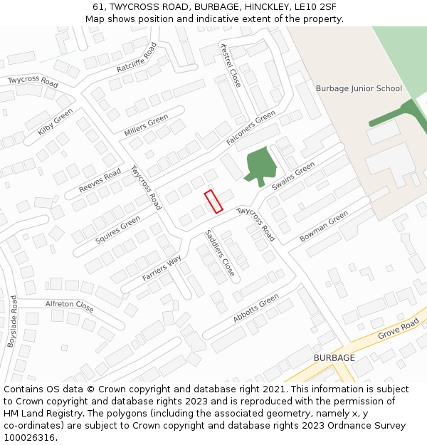 61, TWYCROSS ROAD, BURBAGE, HINCKLEY, LE10 2SF: Location map and indicative extent of plot