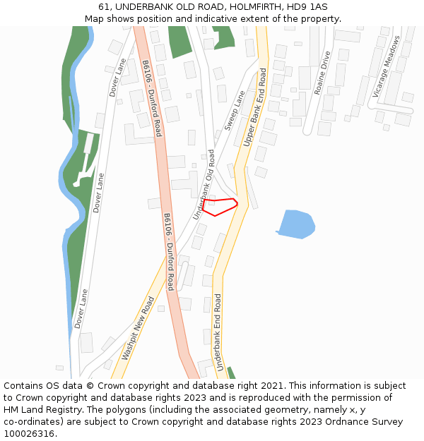 61, UNDERBANK OLD ROAD, HOLMFIRTH, HD9 1AS: Location map and indicative extent of plot