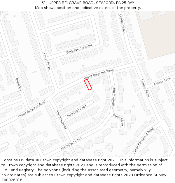 61, UPPER BELGRAVE ROAD, SEAFORD, BN25 3AY: Location map and indicative extent of plot