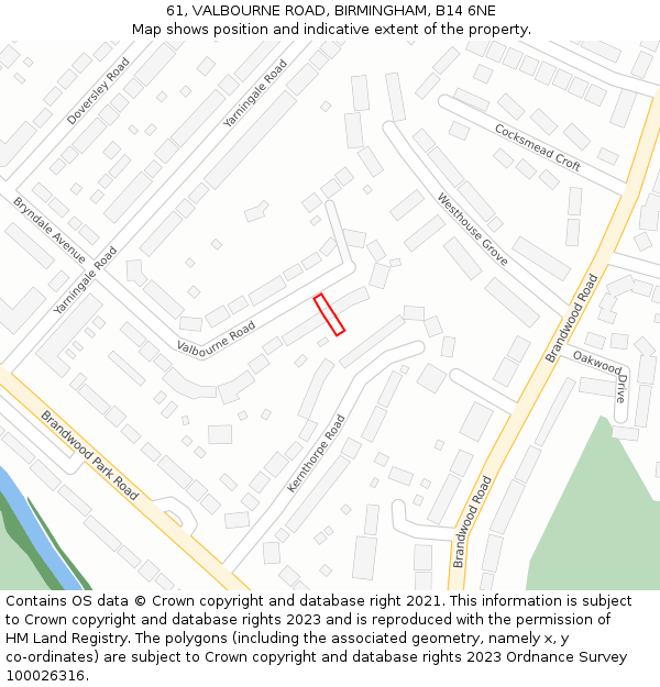 61, VALBOURNE ROAD, BIRMINGHAM, B14 6NE: Location map and indicative extent of plot