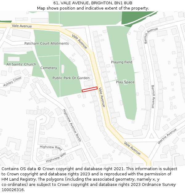 61, VALE AVENUE, BRIGHTON, BN1 8UB: Location map and indicative extent of plot