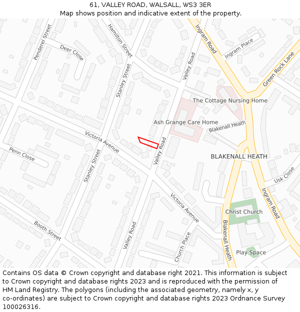 61, VALLEY ROAD, WALSALL, WS3 3ER: Location map and indicative extent of plot