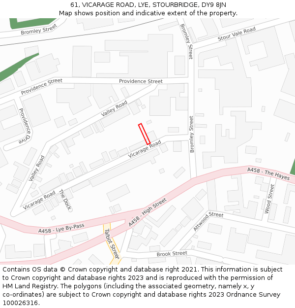 61, VICARAGE ROAD, LYE, STOURBRIDGE, DY9 8JN: Location map and indicative extent of plot