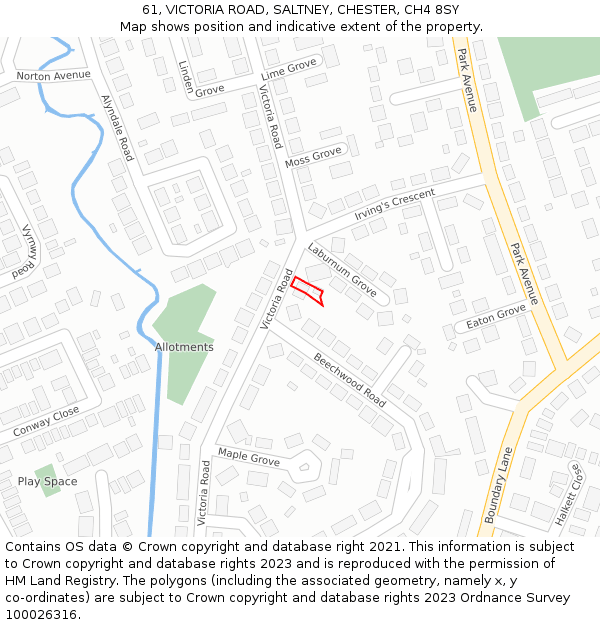 61, VICTORIA ROAD, SALTNEY, CHESTER, CH4 8SY: Location map and indicative extent of plot