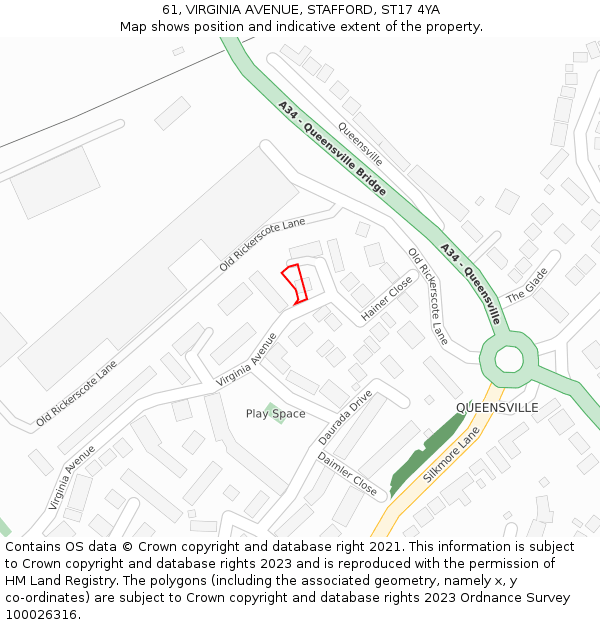 61, VIRGINIA AVENUE, STAFFORD, ST17 4YA: Location map and indicative extent of plot