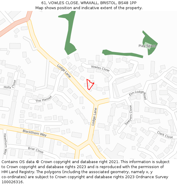 61, VOWLES CLOSE, WRAXALL, BRISTOL, BS48 1PP: Location map and indicative extent of plot