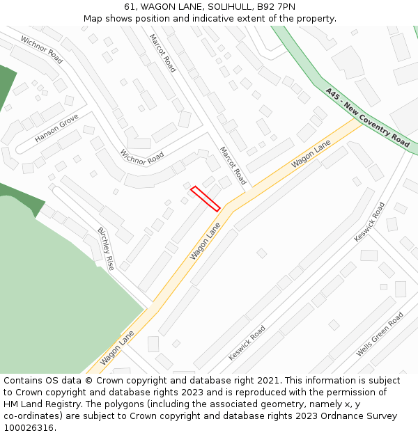 61, WAGON LANE, SOLIHULL, B92 7PN: Location map and indicative extent of plot