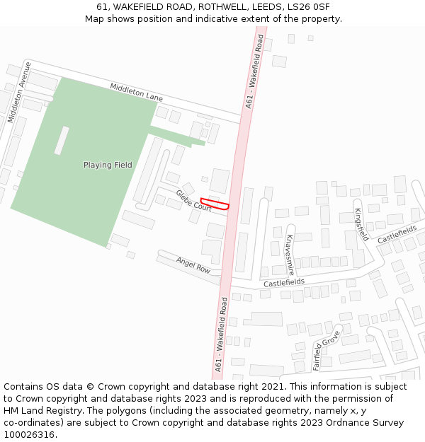 61, WAKEFIELD ROAD, ROTHWELL, LEEDS, LS26 0SF: Location map and indicative extent of plot