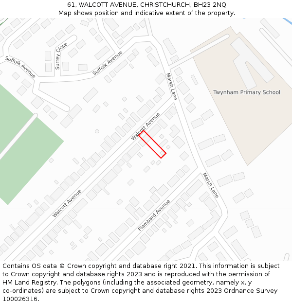 61, WALCOTT AVENUE, CHRISTCHURCH, BH23 2NQ: Location map and indicative extent of plot