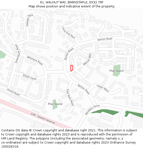 61, WALNUT WAY, BARNSTAPLE, EX32 7RF: Location map and indicative extent of plot