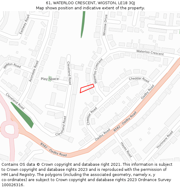 61, WATERLOO CRESCENT, WIGSTON, LE18 3QJ: Location map and indicative extent of plot