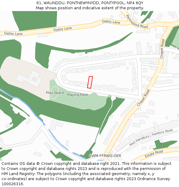 61, WAUNDDU, PONTNEWYNYDD, PONTYPOOL, NP4 6QY: Location map and indicative extent of plot