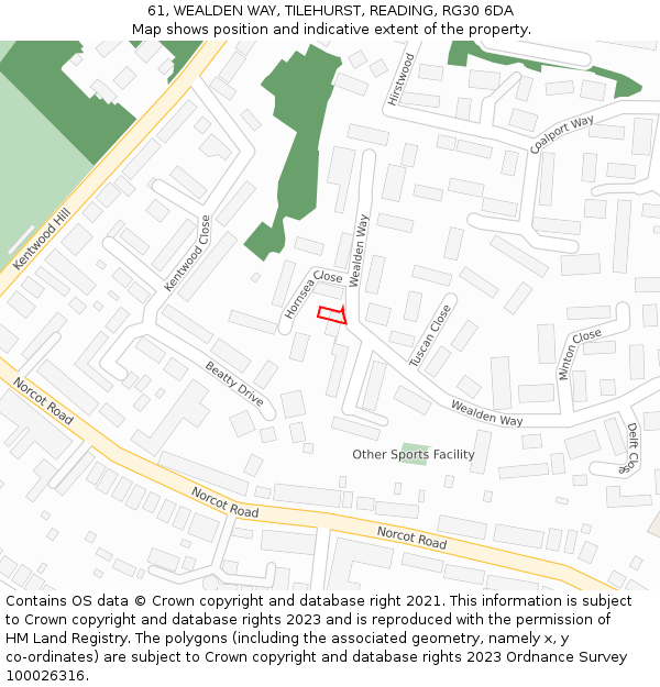 61, WEALDEN WAY, TILEHURST, READING, RG30 6DA: Location map and indicative extent of plot