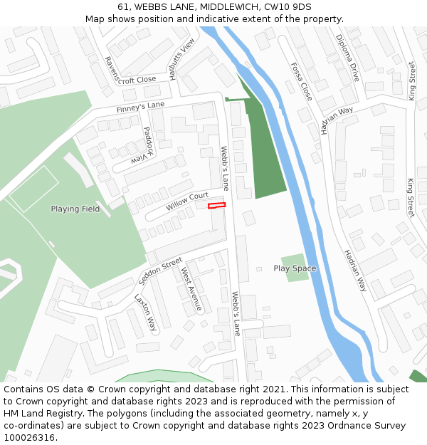 61, WEBBS LANE, MIDDLEWICH, CW10 9DS: Location map and indicative extent of plot