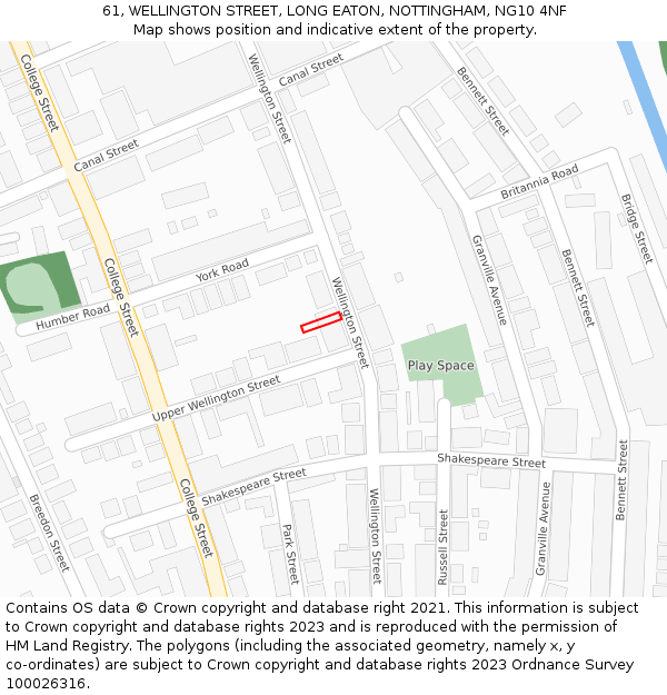 61, WELLINGTON STREET, LONG EATON, NOTTINGHAM, NG10 4NF: Location map and indicative extent of plot