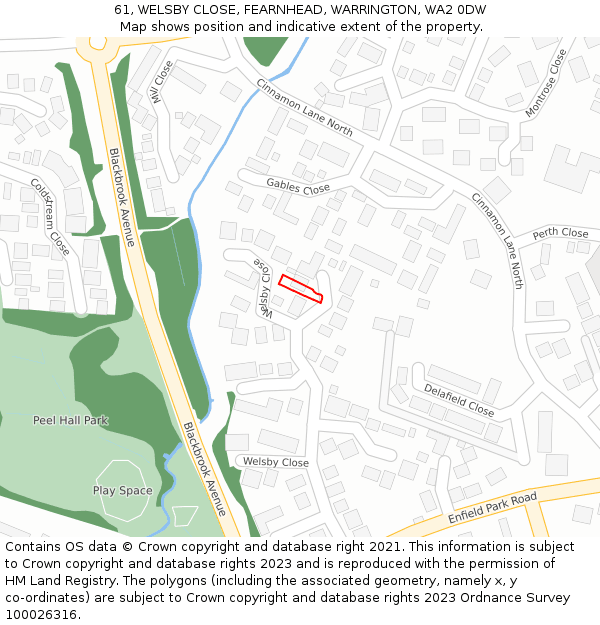 61, WELSBY CLOSE, FEARNHEAD, WARRINGTON, WA2 0DW: Location map and indicative extent of plot