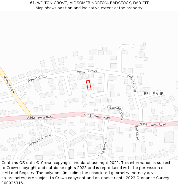 61, WELTON GROVE, MIDSOMER NORTON, RADSTOCK, BA3 2TT: Location map and indicative extent of plot