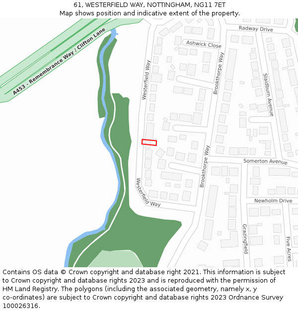 61, WESTERFIELD WAY, NOTTINGHAM, NG11 7ET: Location map and indicative extent of plot