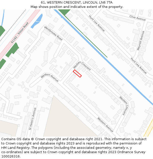 61, WESTERN CRESCENT, LINCOLN, LN6 7TA: Location map and indicative extent of plot