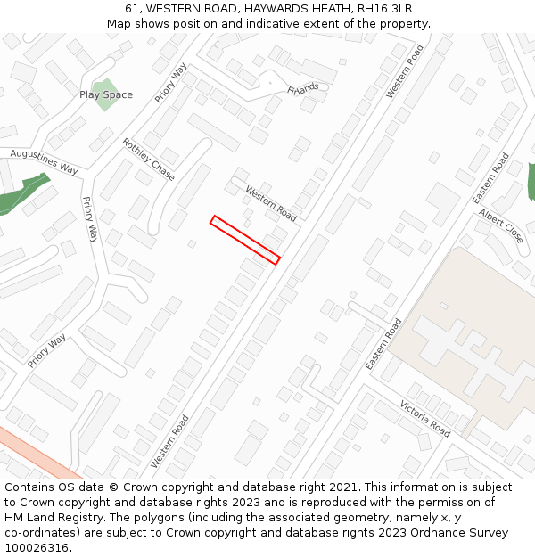 61, WESTERN ROAD, HAYWARDS HEATH, RH16 3LR: Location map and indicative extent of plot
