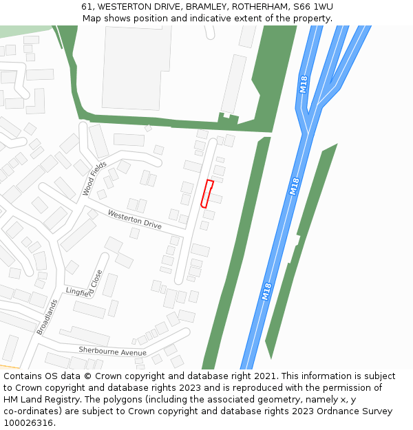 61, WESTERTON DRIVE, BRAMLEY, ROTHERHAM, S66 1WU: Location map and indicative extent of plot